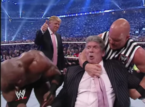 Choking Vince McMahon while Trump watches Vs Vs. meme template
