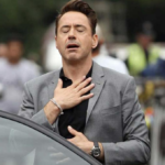 Robert Downey Jr Relieved Reaction meme template blank  Reaction, Relieved, Happy, Relaxing, Hand, Touching, Chest, Robert Downey Jr, Avengers