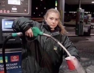Girl putting gas in a cup Pouring meme template