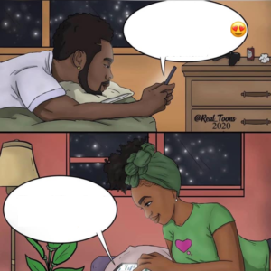 Black man texting black woman (blank) IRL meme template