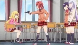 Threatening girl with gun Schoolgirl meme template