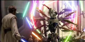 Grievous with several lightstabers Obi-Wan meme template