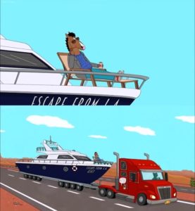 Bojack Horseman on his boat Truck meme template