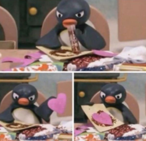 Pingu making heart angrily Wholesome meme template