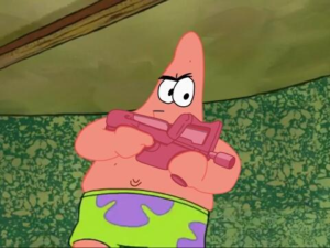 Patrick with P90 Holding meme template