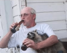 Man giving beer to raccoon Boomer meme template