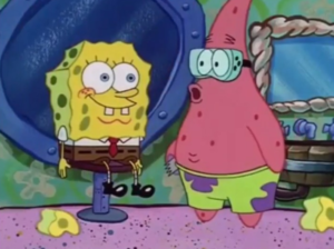 Patrick shaving Spongebob Hair meme template