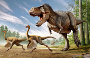 T-rex chasing smaller dinosaurs Giant meme template