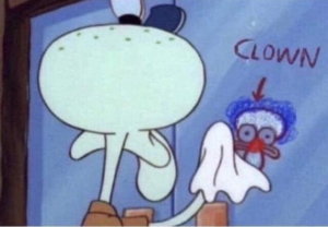 Squidward wiping clown graffiti Spongebob meme template