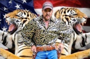 Joe Exotic with tigers and American flag  Political meme template