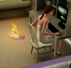 Baby burning as mom uses computer Vs The Sims meme template