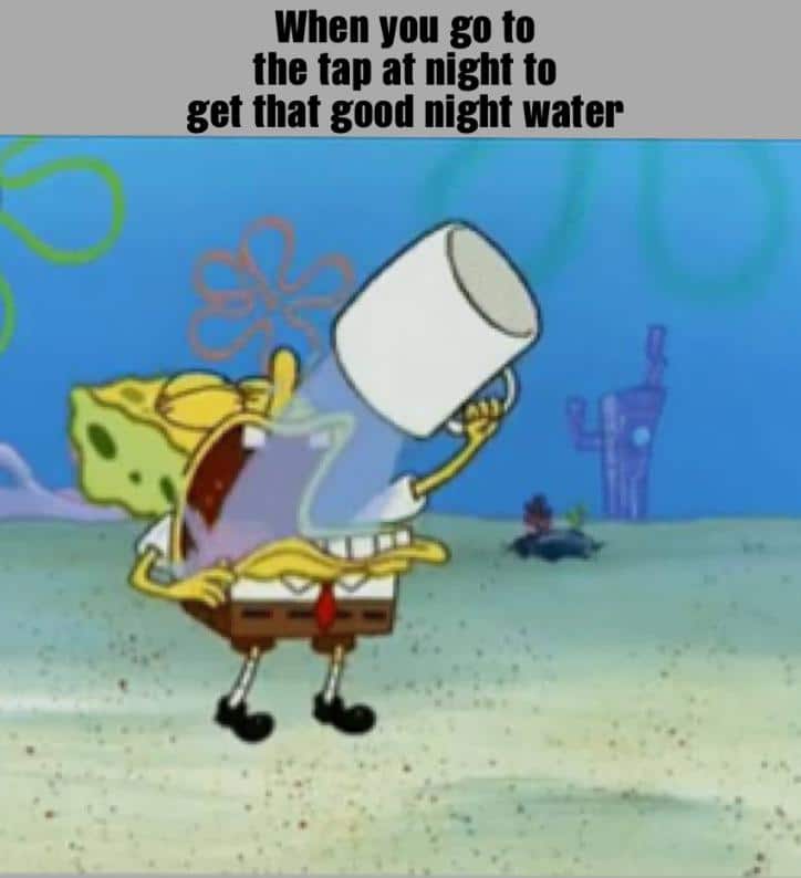 Spongebob,  Spongebob Memes Spongebob,  text: When you go to the tap at night to get that good night water 