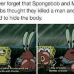 Spongebob Memes Spongebob, Spongebob, SpongeBob, Patrick, Mr, MYTH text: Never forget that Spongebob and Mr. Krabs thought they killed a man and tried to hide the body. you want me t0