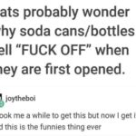 cringe memes Cringe, Tumblr text: Cats probably wonder why soda cans/bottles yell "FUCK OFF" when they are first opened. joytheboi It took me a while to get this but now I get it and this is the funnies thing ever  Cringe, Tumblr