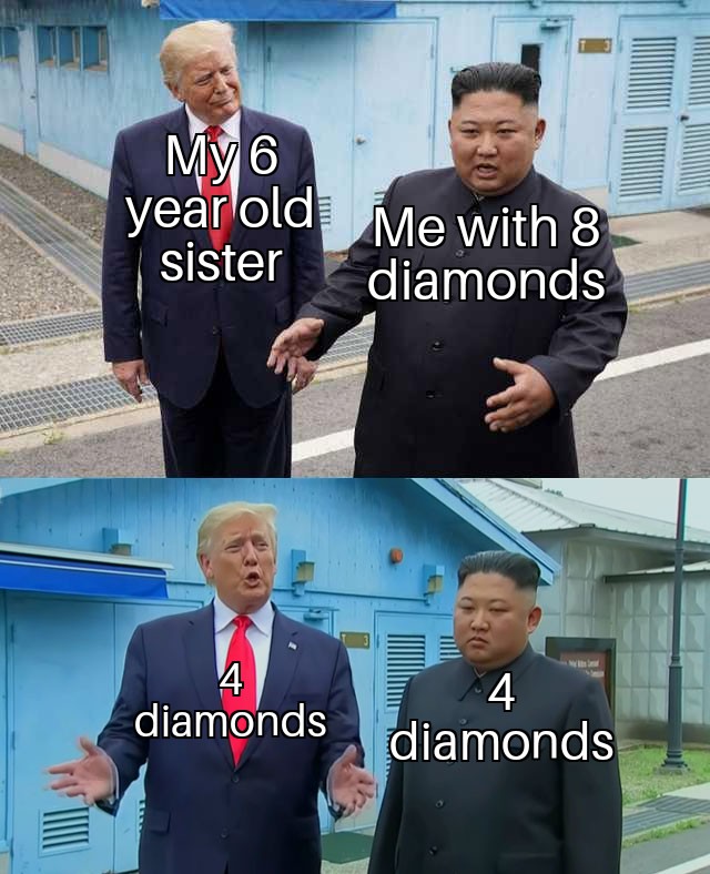 Minecraft,  minecraft memes Minecraft,  text: year old Me with 8Gæ sister diamonds diamonds diamonds 