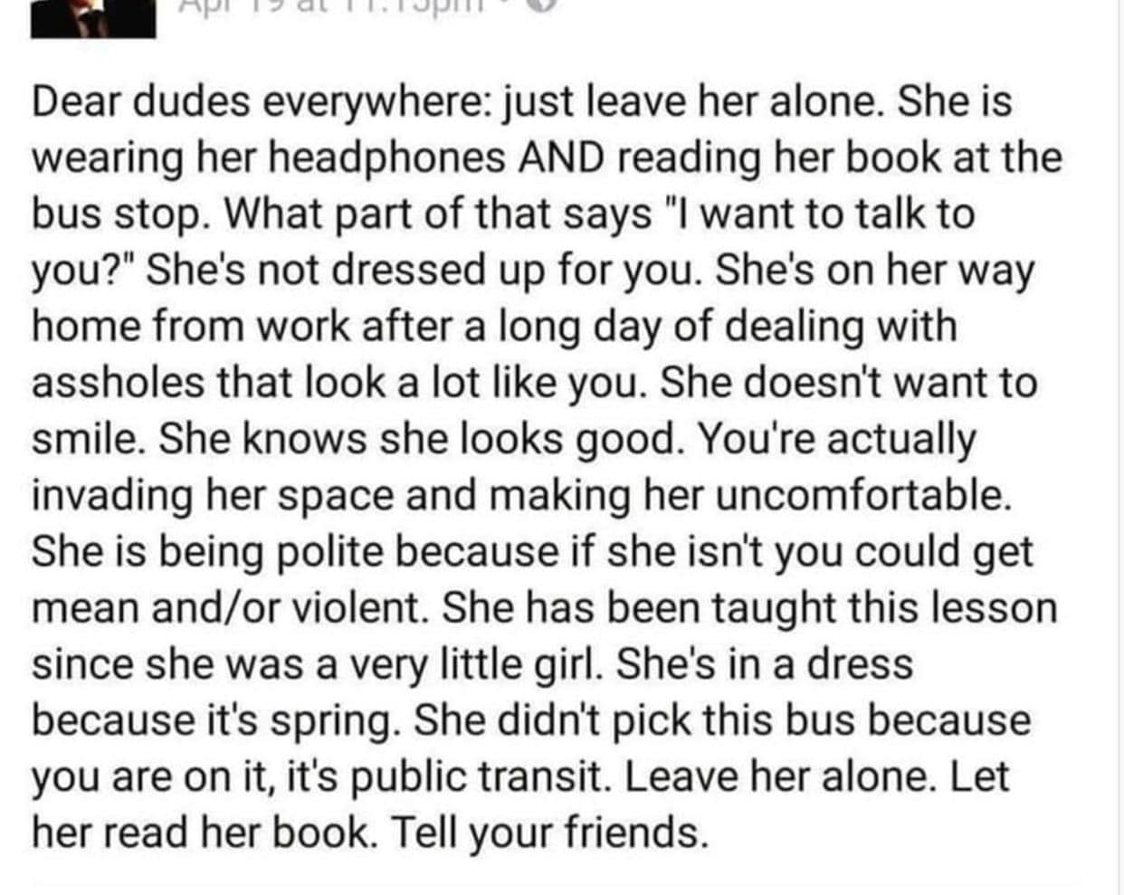 Women, TED, SIMP, Record, Latina feminine memes Women, TED, SIMP, Record, Latina text: Dear dudes everywhere: just leave her alone. She is wearing her headphones AND reading her book at the bus stop. What part of that says 