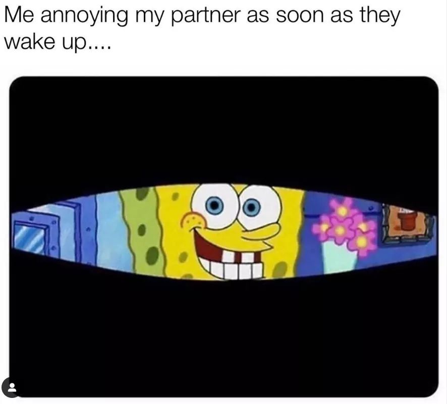 Spongebob,  Spongebob Memes Spongebob,  text: Me annoying my partner as soon as they wake up 00 