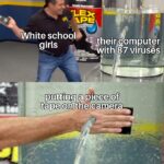 Dank Memes Cute, Windows, PC, Jesus, Reddit, Phil Swift text: White school girls their gomputer with 87 viruses putting a piece of tape ooghe camera  Cute, Windows, PC, Jesus, Reddit, Phil Swift
