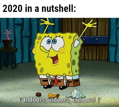 Spongebob,  Spongebob Memes Spongebob,  text: 2020 in a nutshell: .71ndo rs, Indoor , Indoors! 