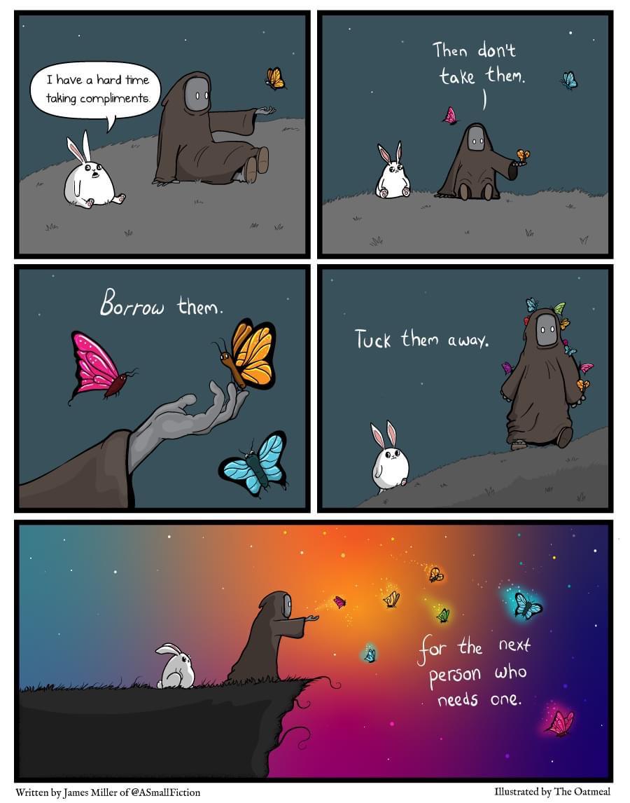 Wholesome memes, The Oatmeal Wholesome Memes Wholesome memes, The Oatmeal text: I have a hard frne taking corn*nente Borroø then. Written by James Miller of@ASmaIIFiction Then take then. for nex+ per-éon Oho needs one. 
