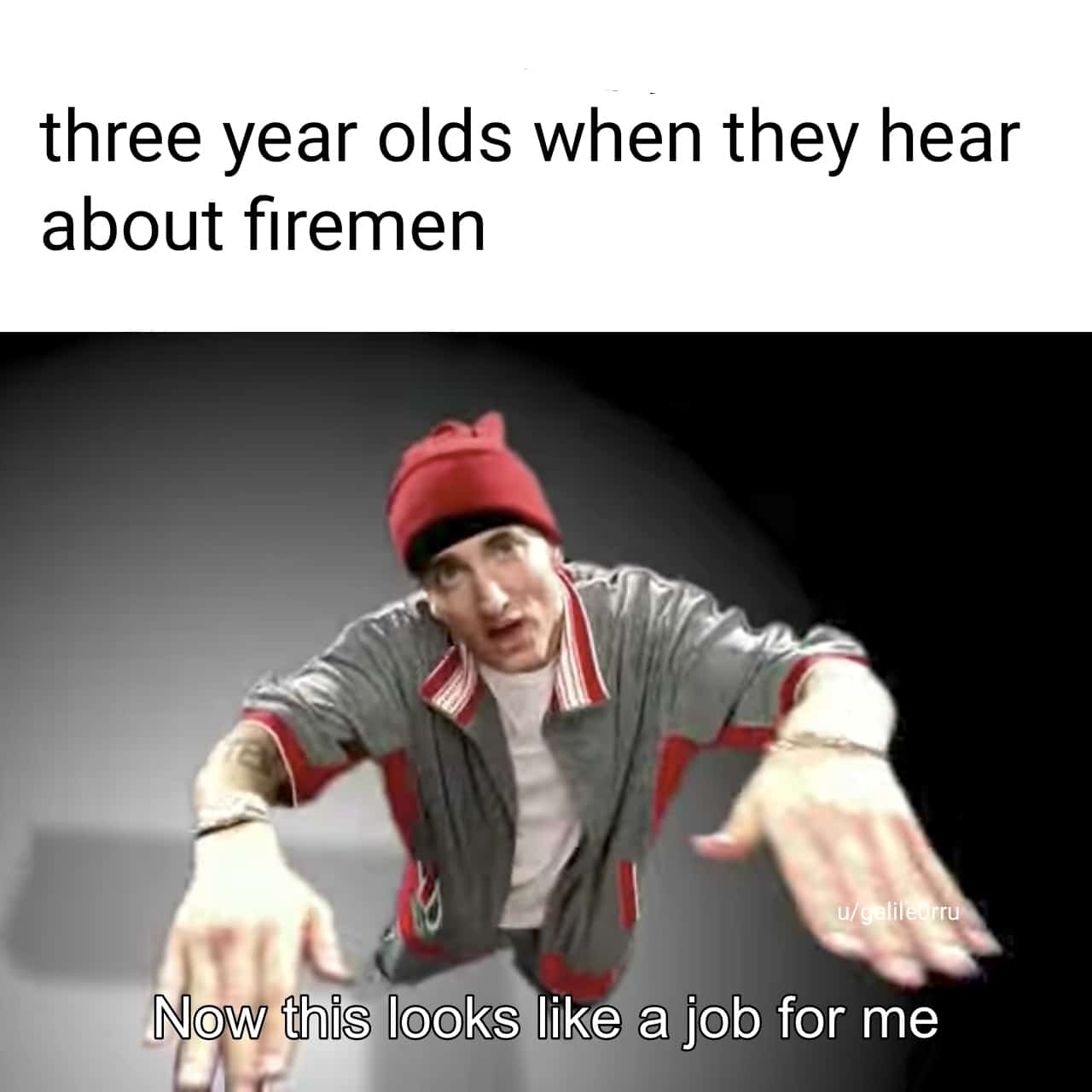 Funny,  other memes Funny,  text: three year olds when they hear about firemen Now this looks like a job for me 