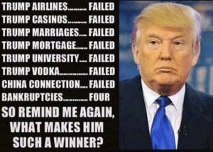 Political Memes Political, Trump, Michael Jordan, Right, Republicans, President text: TRUMP AIRLINES— FAILED TRUMP CASINOS— FAILED TRUMP MARRIAGES-- FAILED TRUMP MORTGAGE FAILED TRUMP UNIVERSITY.- FAILED TRUMP CHINA CONNECTIOLFAILEO BANKRUPTCIES.—FOUR SO REMIND ME AGAIN, WHAT MAKES HIM SUCH A WINNER?