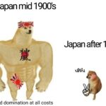 Dank Memes Dank, Japan, Zoomers, Japanese, America, World War text: Japan mid 19001s Japan after 1970 uwu world domination at all costs 