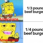 History Memes History, McDonald, American, Americans, Quarter Pounder, McDonalds text: 1/3 pound beef burgers 1/4 pound beef burger 