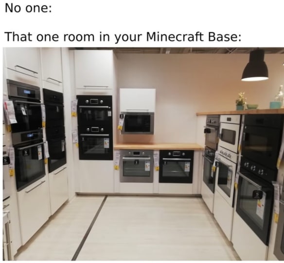 Minecraft, Sample minecraft memes Minecraft, Sample text: No one: That one room in your Minecraft Base: 