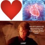 other memes Funny, Valentine, Jimmy text: me at 6 years old discovering the true shape of the heart LIAR!  Funny, Valentine, Jimmy