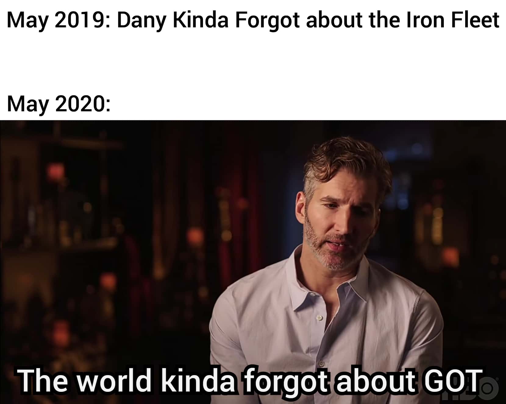 D-n-d, GoT, GOT, Thrones, Game, Dany Game of thrones memes D-n-d, GoT, GOT, Thrones, Game, Dany text: May 201 9: Dany Kinda Forgot about the Iron Fleet May 2020: The world kinda fgqgot aboy@GOT 