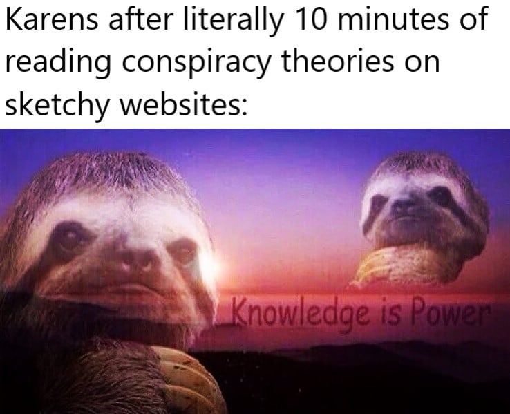 Dank, Karen, Bill Gates, Karens, REDACTED, Japanese Dank Memes Dank, Karen, Bill Gates, Karens, REDACTED, Japanese text: Karens after literally 10 minutes of reading conspiracy theories on sketchy websites: nowjedge is 