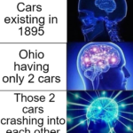 History Memes History, Ohio, Ohioan, Bible text: Cars existing in 1895 Ohio having only 2 cars Those 2 cars crashing into each other  History, Ohio, Ohioan, Bible