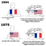 History Memes History, Vietnamese, French, China, America, France text: 1954 we were just tired from WW2 1975 we just left, we didn