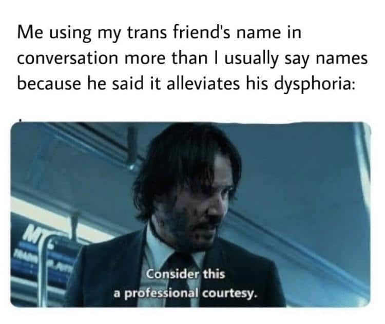 Wholesome memes, Morty, Thomas, Sarah, Kids Wholesome Memes Wholesome memes, Morty, Thomas, Sarah, Kids text: Me using my trans friend's name in conversation more than I usually say names because he said it alleviates his dysphoria: Consider this a préfé