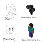 minecraft memes Minecraft, Herobrine text: (Calm) (Terrified) End Game Boss Steve With White Eyes  Minecraft, Herobrine