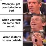 other memes Funny, Minecraft, ODST, Tears, Rain, Deference text: When you get comfortable in bed When you turn on some chill music When it starts to rain outside  Funny, Minecraft, ODST, Tears, Rain, Deference