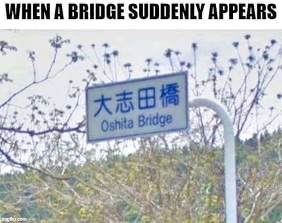 Dank,  other memes Dank,  text: WHEN A BRIDGE SUDDENLY APPEARS Oshfta Bridge 