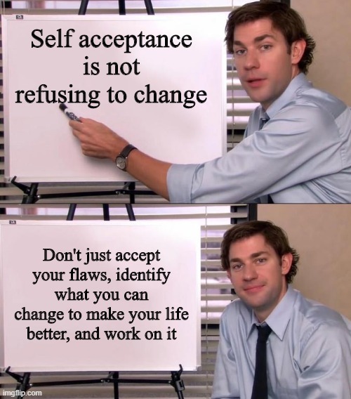 Wholesome memes,  Wholesome Memes Wholesome memes,  text: Self acceptance is not refu ing to change Don't just accept your flaws, identi$,' what you can change to make your life better, and work on it 