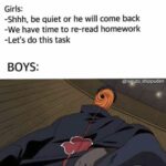 Anime Memes Anime,  text: *Teacher leaves the class Girls: -Shhh, be quiet or he will come back -We have time to re-read homework -Let