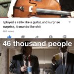 other memes Funny, Reddit text: I played a cello like a guitar, and surprise surprise, it sounds like shit 46K views 46 thousand.people " aourmet .shit. some-se  Funny, Reddit