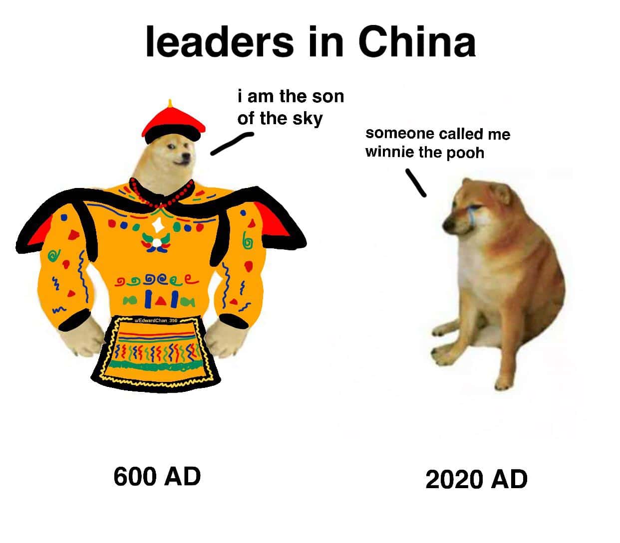 Dank, Heaven, Chinese, China, Mandate, Xi Dank Memes Dank, Heaven, Chinese, China, Mandate, Xi text: leaders in China i am the son of the sky 6 9-99@ce— 600 AD someone called me winnie the pooh 2020 AD 
