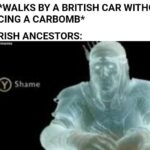 History Memes History, Irish, Ireland, British, Americans, Northern Ireland text: ME: *WALKS BY A BRITISH CAR WITHOUT PLACING A CARBOMB* MY IRISH ANCESTORS: hot _ historymeme Shame 