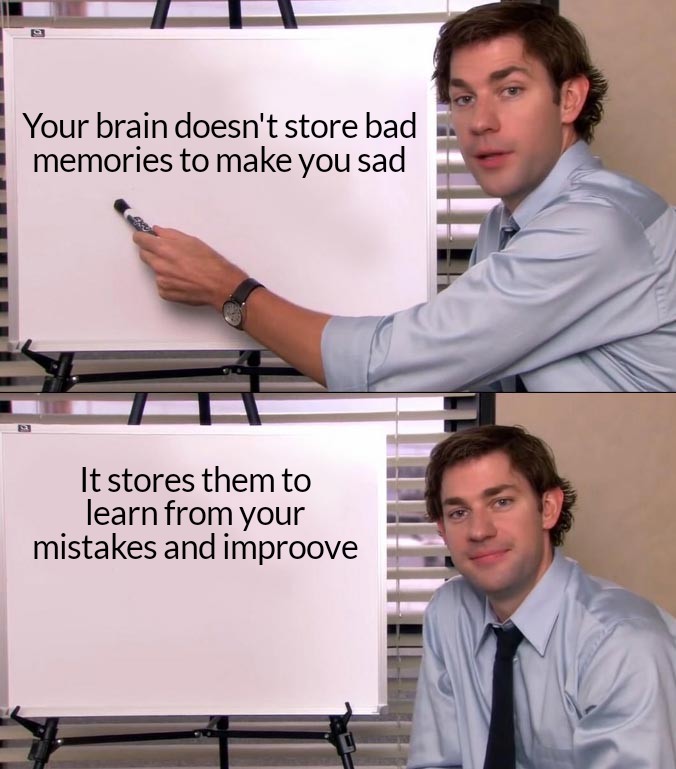 Wholesome memes,  Wholesome Memes Wholesome memes,  text: Your brain doesn't store bad memories to make you sad It stores them to learn from your mistakes and improove 
