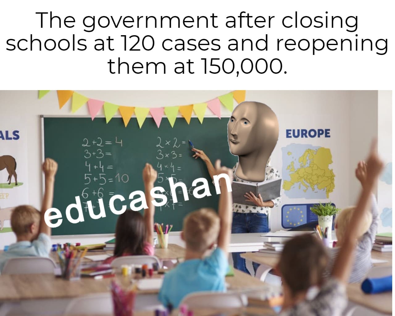 Dank, Europe, India, Germany, America, September Dank Memes Dank, Europe, India, Germany, America, September text: The government after closing schools at 120 cases and reopening them at 150,000. EUROPE duca ha 