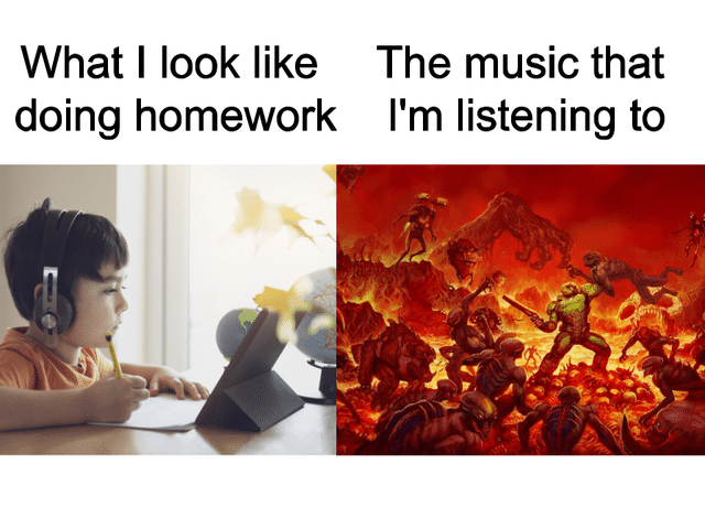 Funny, Linkin Park, Hybrid Theory, Theory, Park, Doom other memes Funny, Linkin Park, Hybrid Theory, Theory, Park, Doom text: What I look like The music that doing homework I'm listening to 