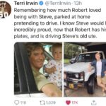 Wholesome Memes Black,  text: Terri Irwin @Terrilrwin 13h Remembering how much Robert loved being with Steve, parked at home pretending to drive. I know Steve would be incredibly proud, now that Robert has his L plates, and is driving Steve