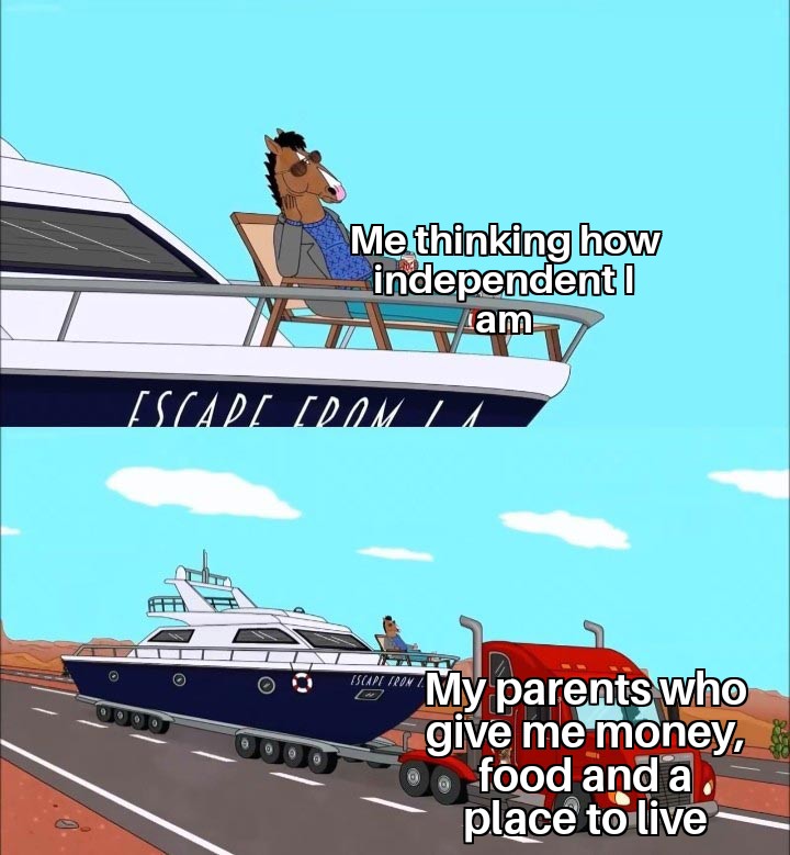 Wholesome memes, Iran Wholesome Memes Wholesome memes, Iran text: Me thinking how - —independent I gam Ply parents who Z.give me money, fogd andÄ , place to•live--— 