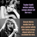 boomer memes Political, Taylor Swift, Stevie, Taylor, Swift, Nicks text: Taylor Swift writes whiny songs about all her ers. Stevie Nicks made her ex Olay guitar while she sung songs about what an asshole he was.  Political, Taylor Swift, Stevie, Taylor, Swift, Nicks