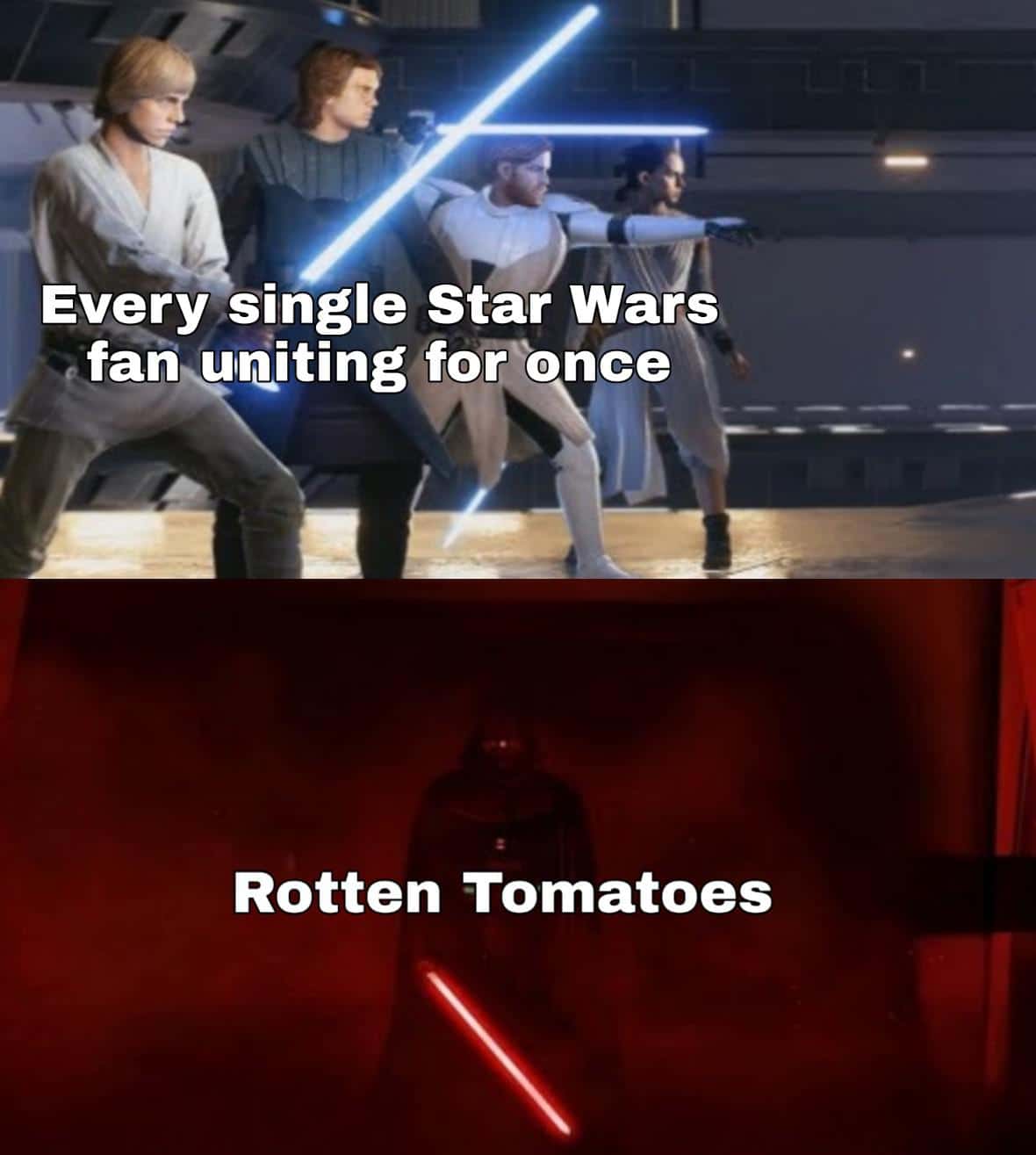 Sequel-memes, Anakin, Vader, Obi-Wan Star Wars Memes Sequel-memes, Anakin, Vader, Obi-Wan text: Every single Star Wars e fan uniting for once Rotten Tomatoes 